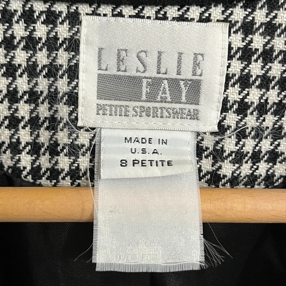 Leslie Fay Blazer‎ Womens 8P Black White Houndstooth 90s Vintage Office Tailored - Picture 4 of 16